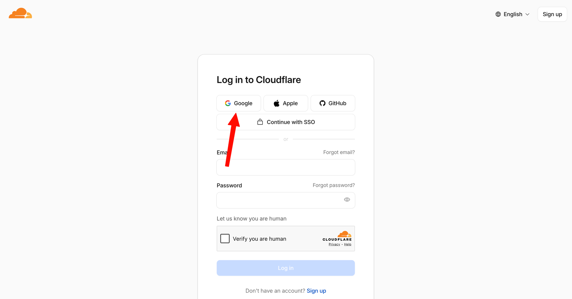 Cloudflare login page — pilih Google