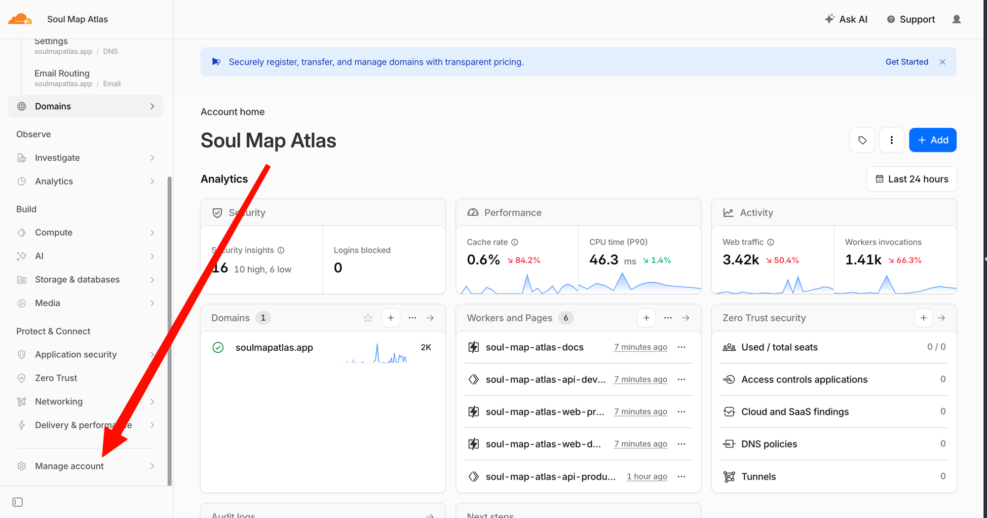 Sidebar Cloudflare — Manage account